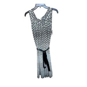 Maria Gabrielle Dress Womens 2X Black and White Tie Sash Floral Sleeveless OC4A